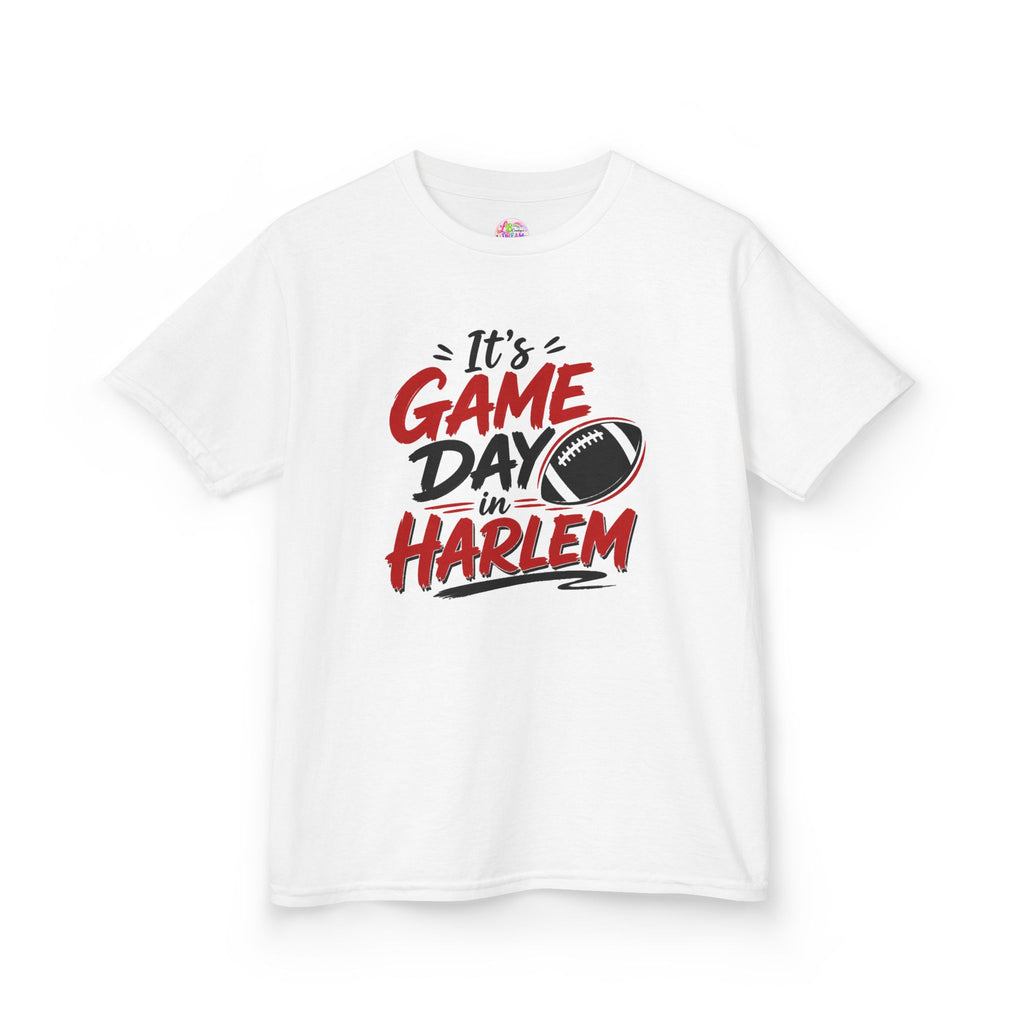Kids Tee — "It’s Game Day in Harlem" Football Graphic