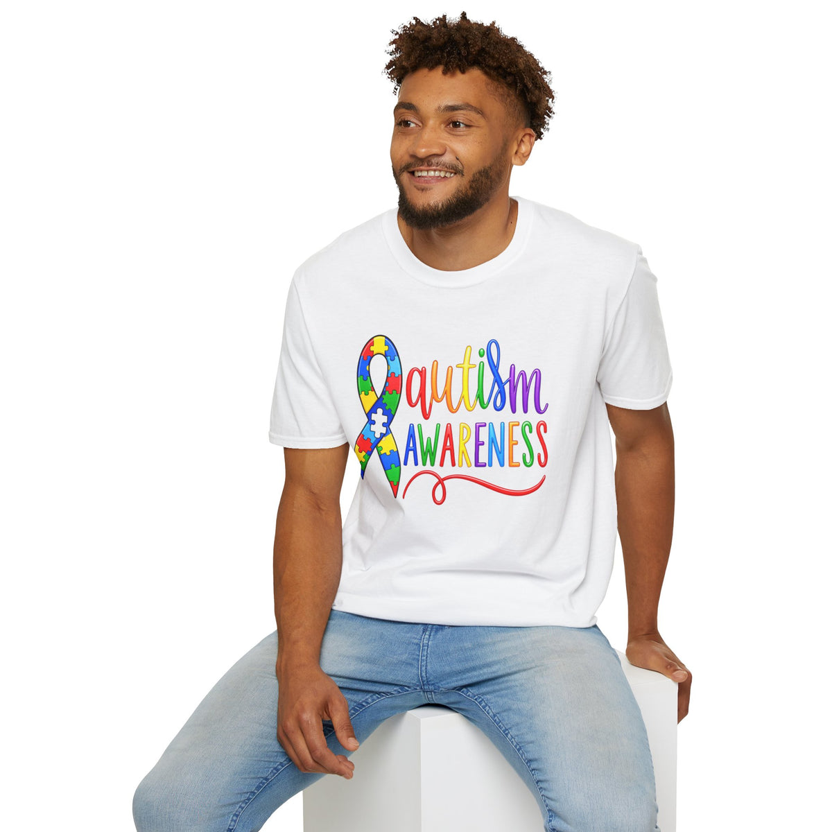 Autism Awareness T-Shirt — Colorful Puzzle Ribbon Design
