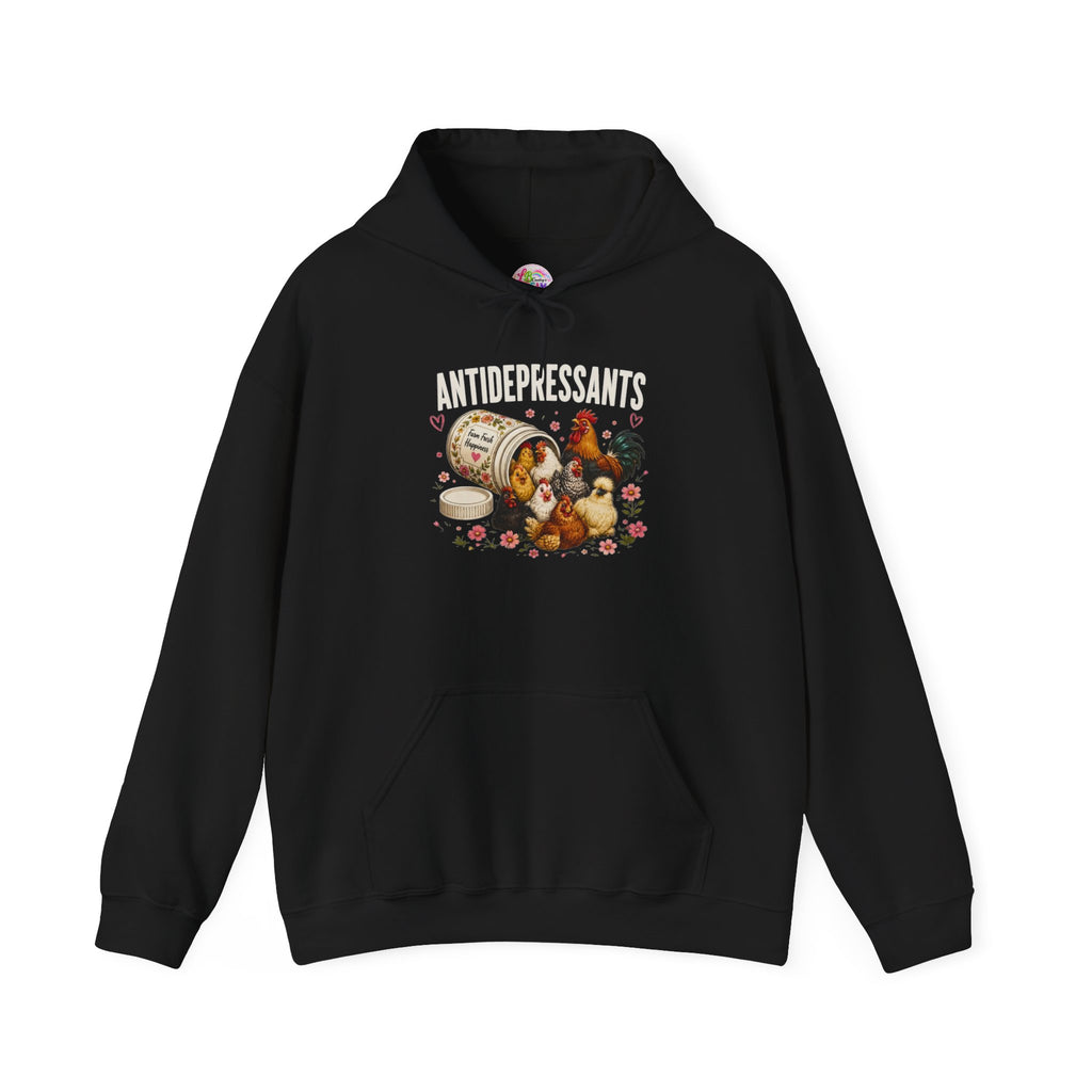 Antidepressants Coffee & Pastry Hoodie – Retro Black Graphic Sweatshirt
