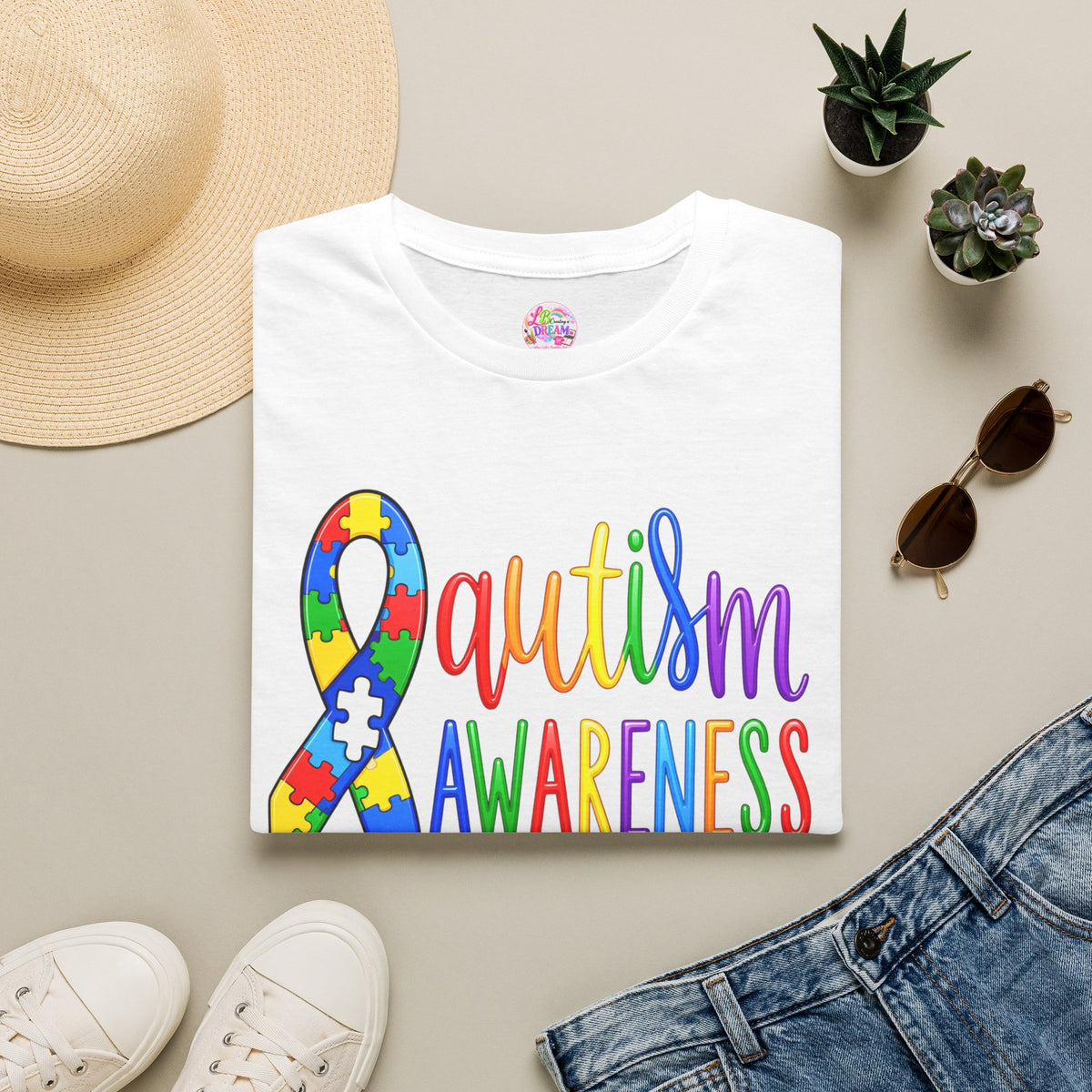 Autism Awareness T-Shirt — Colorful Puzzle Ribbon Design
