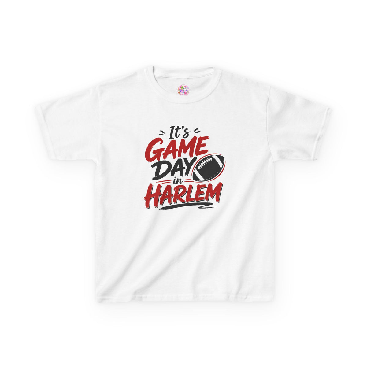 Kids Tee — "It’s Game Day in Harlem" Football Graphic