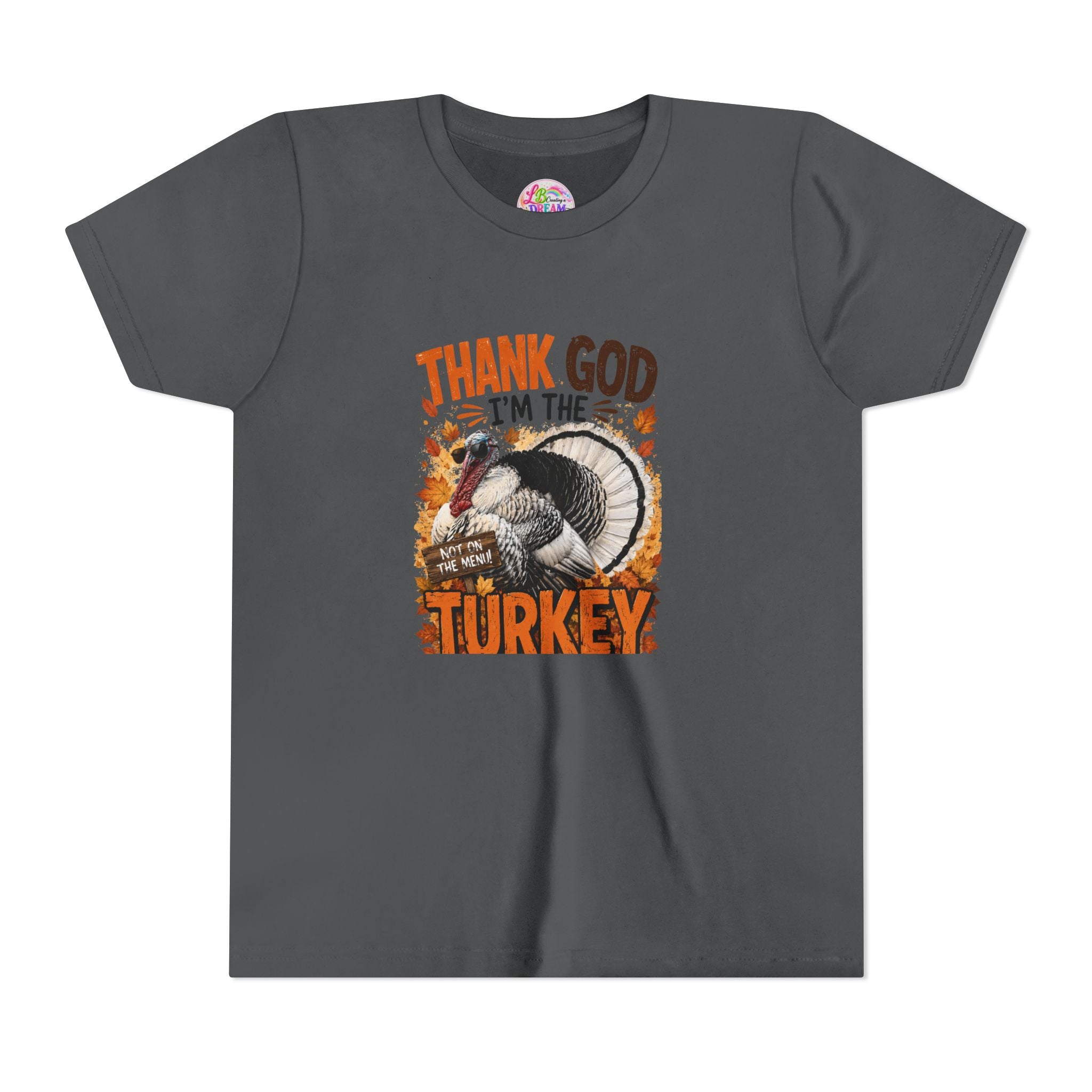 Youth Tee - "Thank God I'm the Turkey" Thanksgiving Turkey Kids Shirt