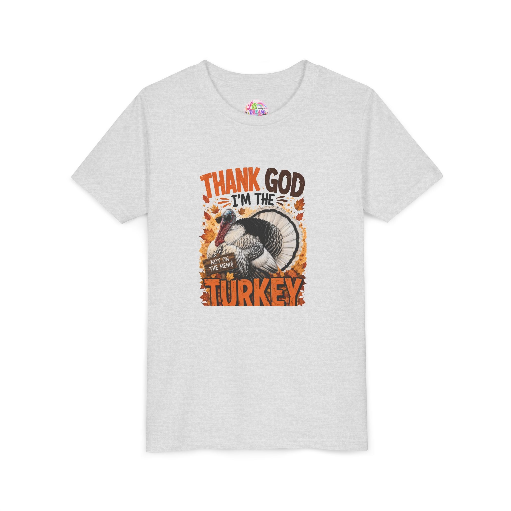 Youth Tee - "Thank God I'm the Turkey" Thanksgiving Turkey Kids Shirt