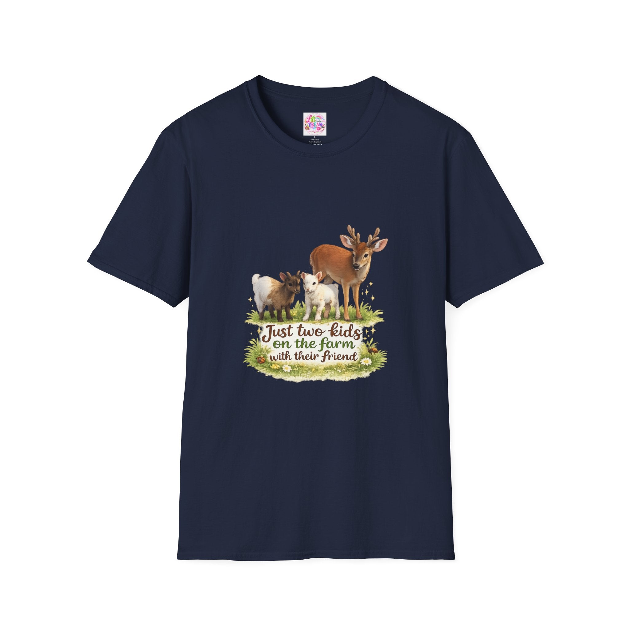 Kids on the Farm T-Shirt — "Just two kids on the farm with their friends" Cute Goat & Deer Design
