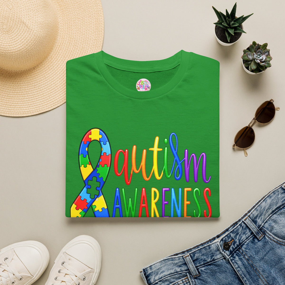 Autism Awareness T-Shirt — Colorful Puzzle Ribbon Design