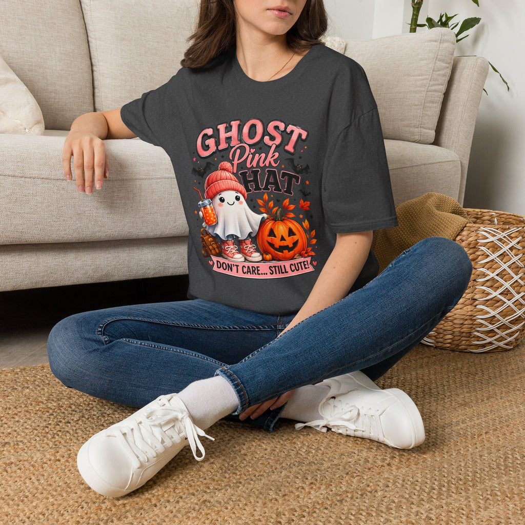 Ghost Pink Hat T-Shirt — Cute Halloween Ghost Pumpkin Design