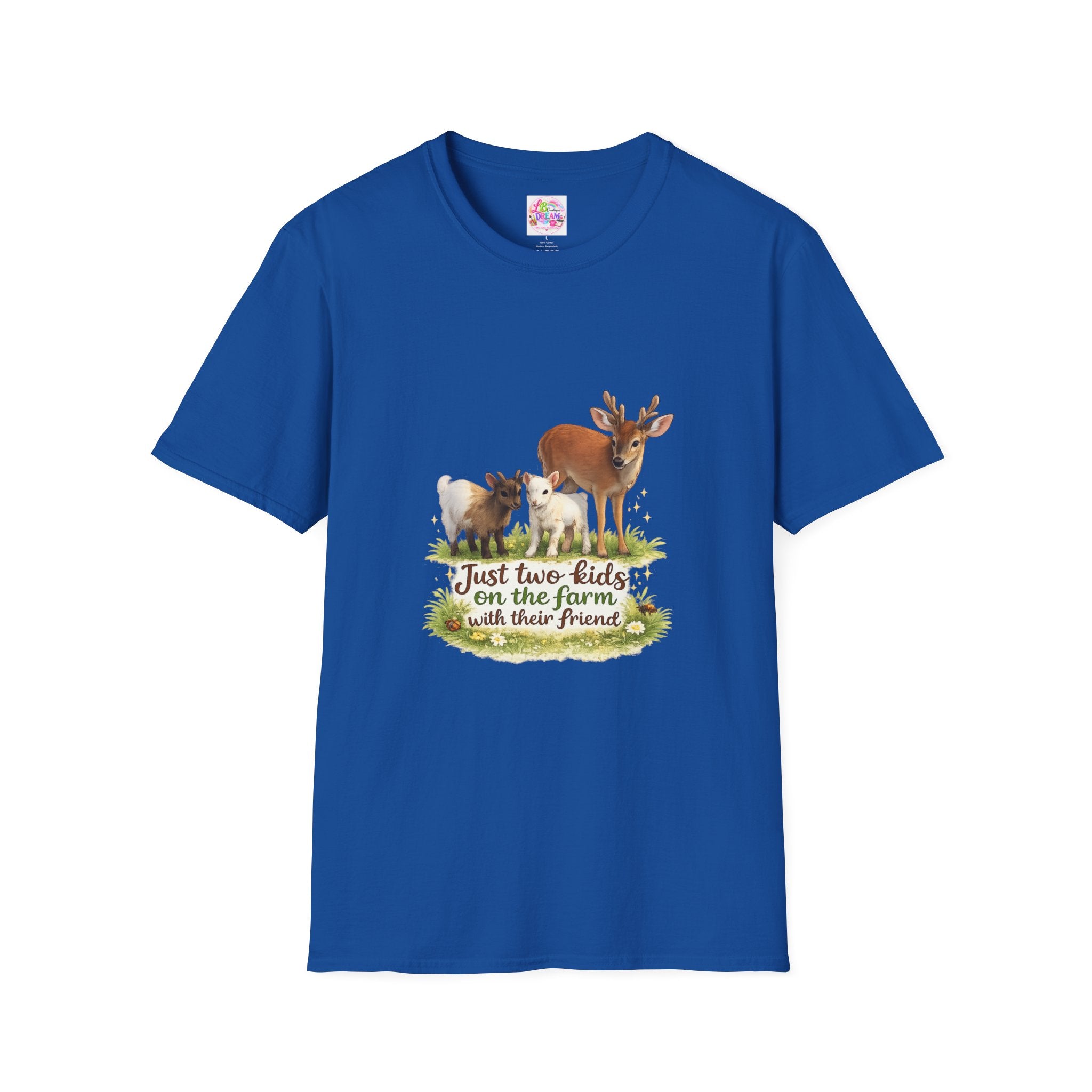Kids on the Farm T-Shirt — "Just two kids on the farm with their friends" Cute Goat & Deer Design