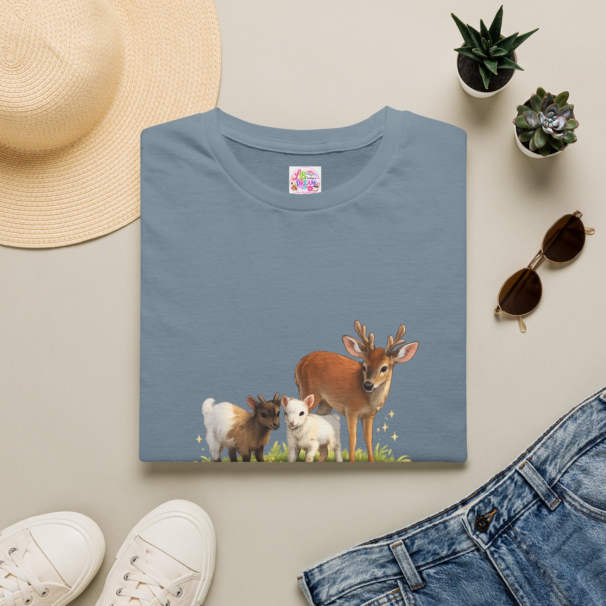 Kids on the Farm T-Shirt — "Just two kids on the farm with their friends" Cute Goat & Deer Design