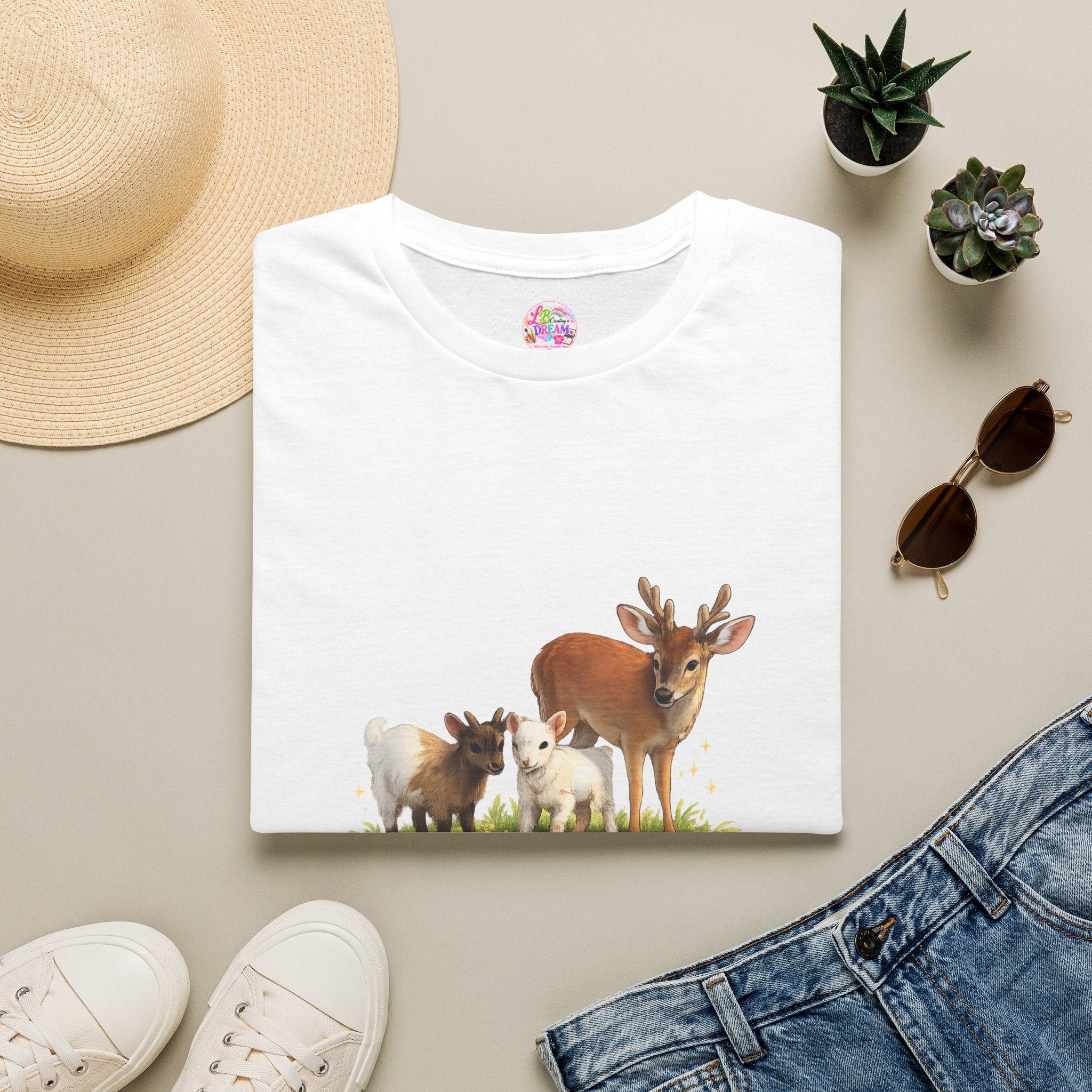 Kids on the Farm T-Shirt — "Just two kids on the farm with their friends" Cute Goat & Deer Design