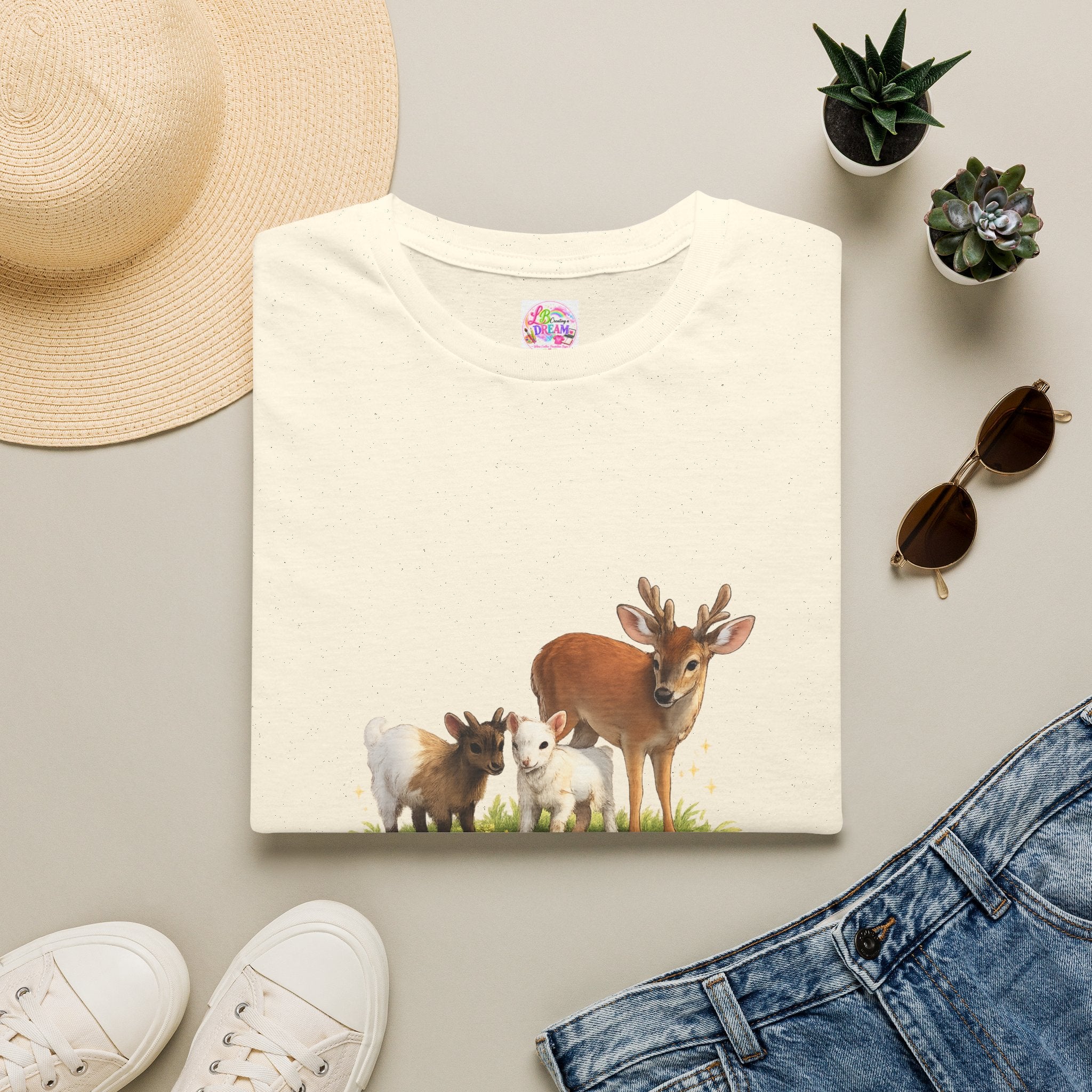 Kids on the Farm T-Shirt — "Just two kids on the farm with their friends" Cute Goat & Deer Design