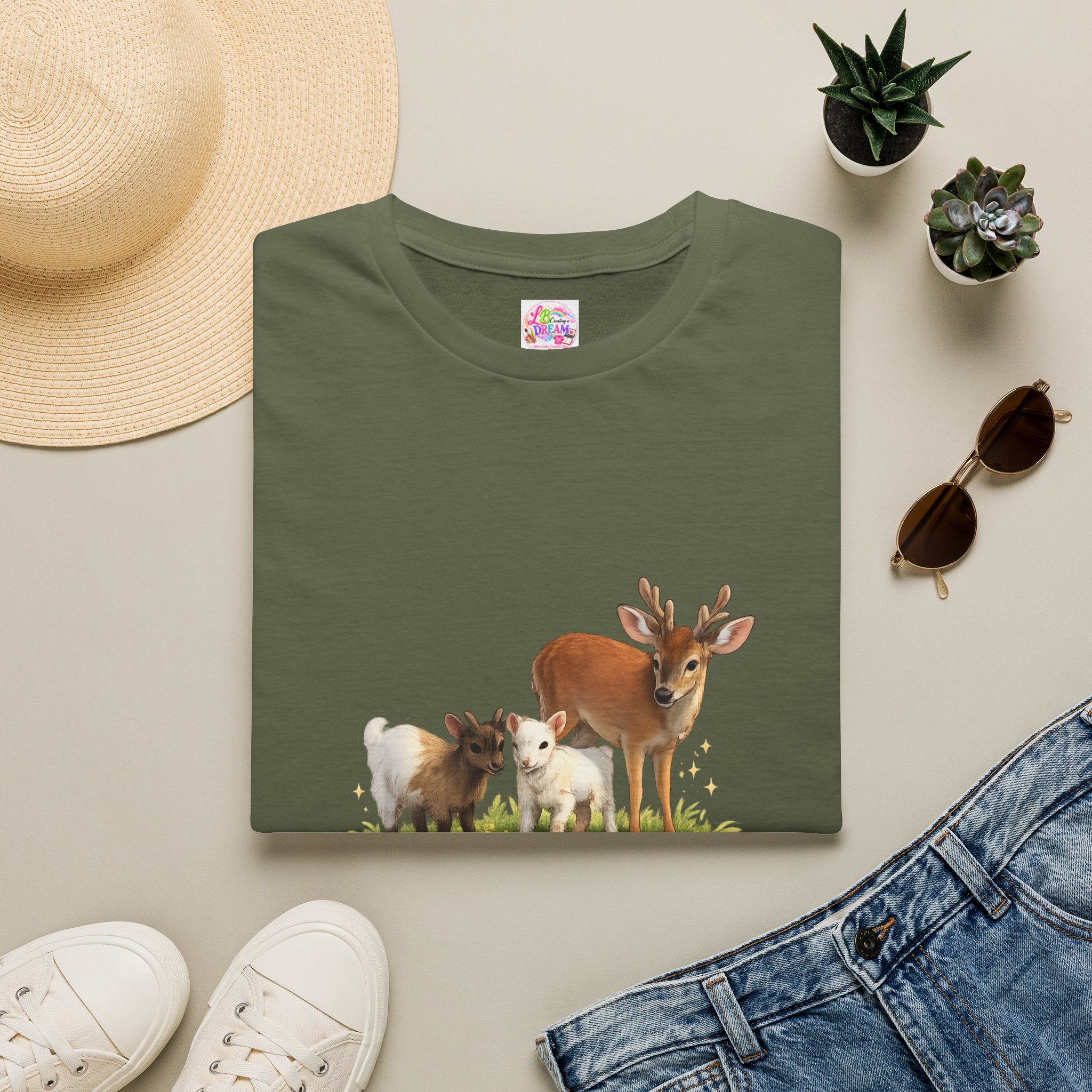 Kids on the Farm T-Shirt — "Just two kids on the farm with their friends" Cute Goat & Deer Design