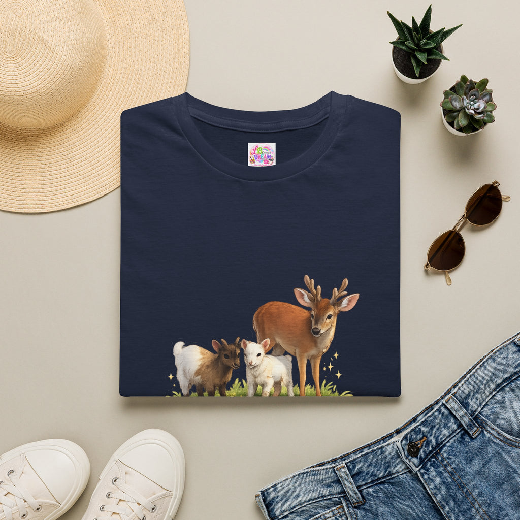 Kids on the Farm T-Shirt — "Just two kids on the farm with their friends" Cute Goat & Deer Design