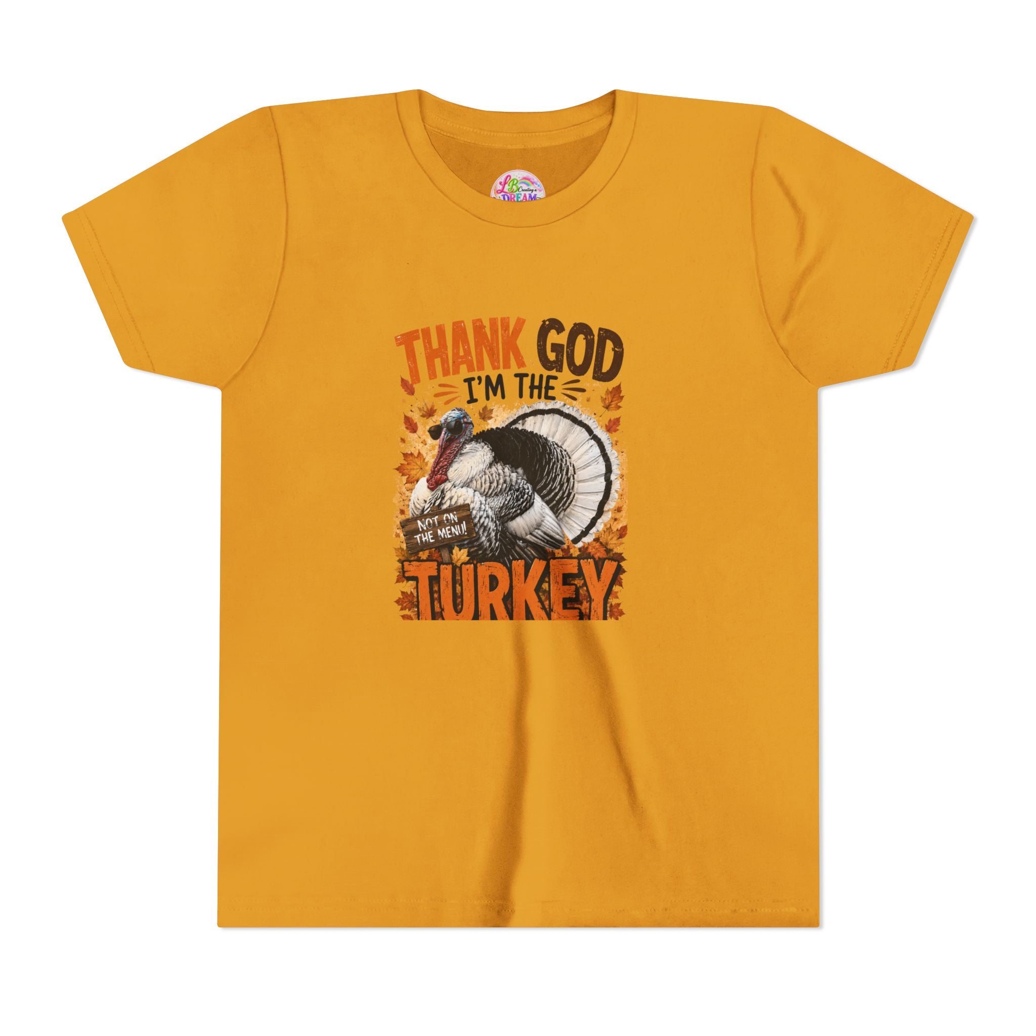 Youth Tee - "Thank God I'm the Turkey" Thanksgiving Turkey Kids Shirt