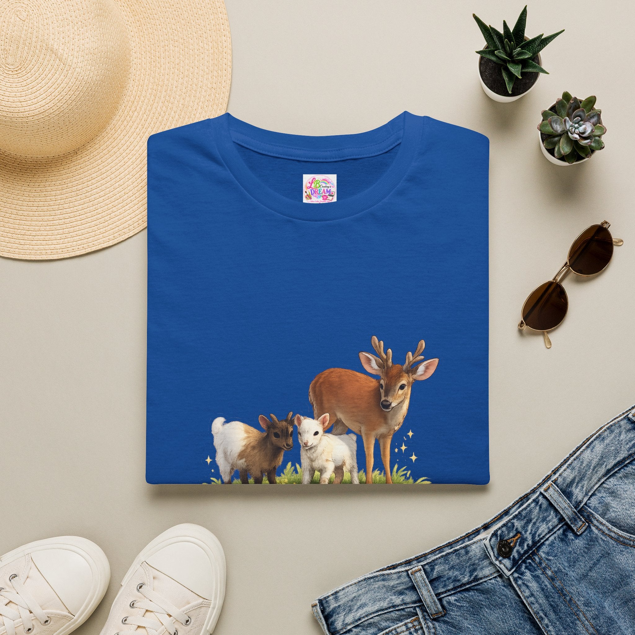 Kids on the Farm T-Shirt — "Just two kids on the farm with their friends" Cute Goat & Deer Design
