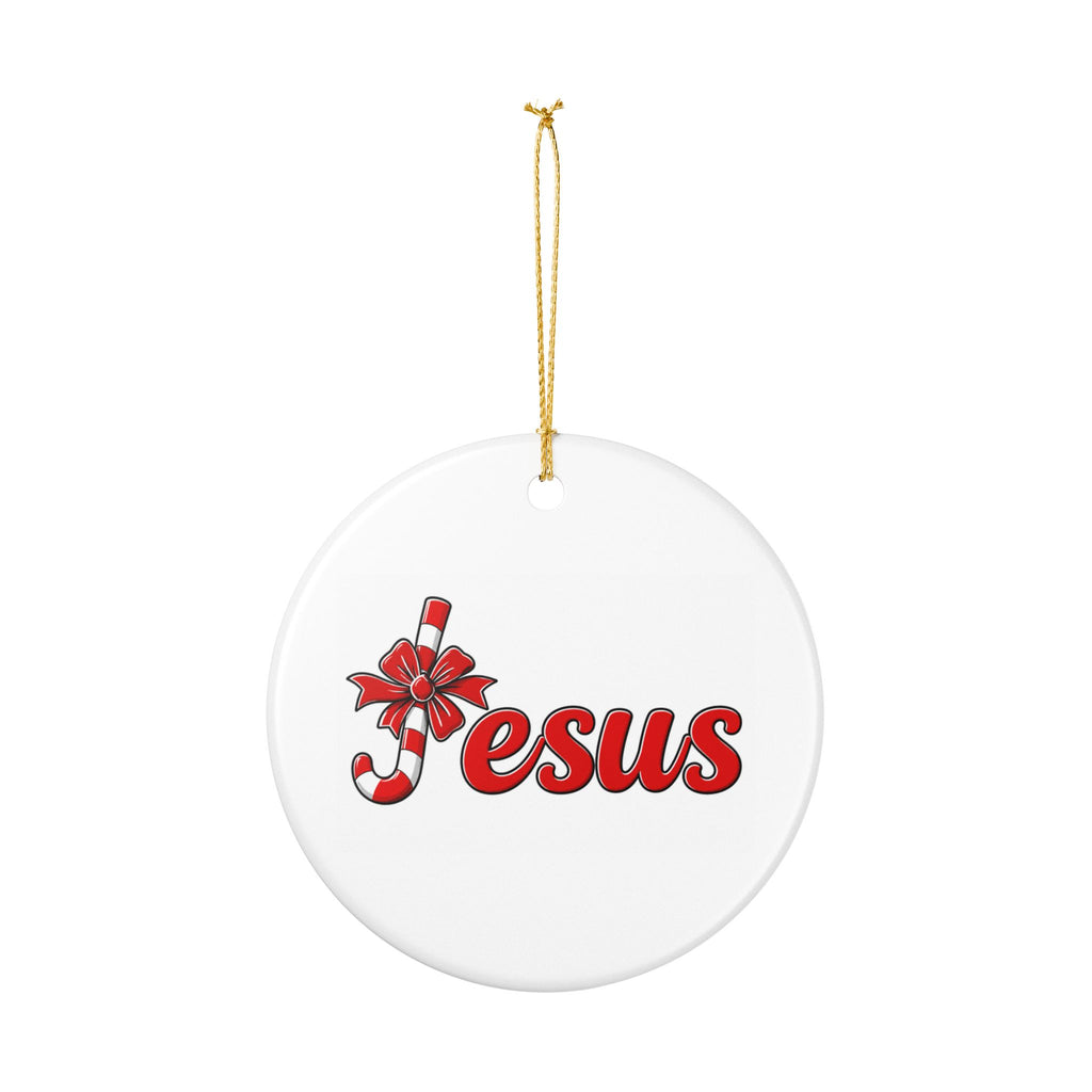 Jesus Candy Cane Ceramic Ornament – Religious Christmas Tree Decoration