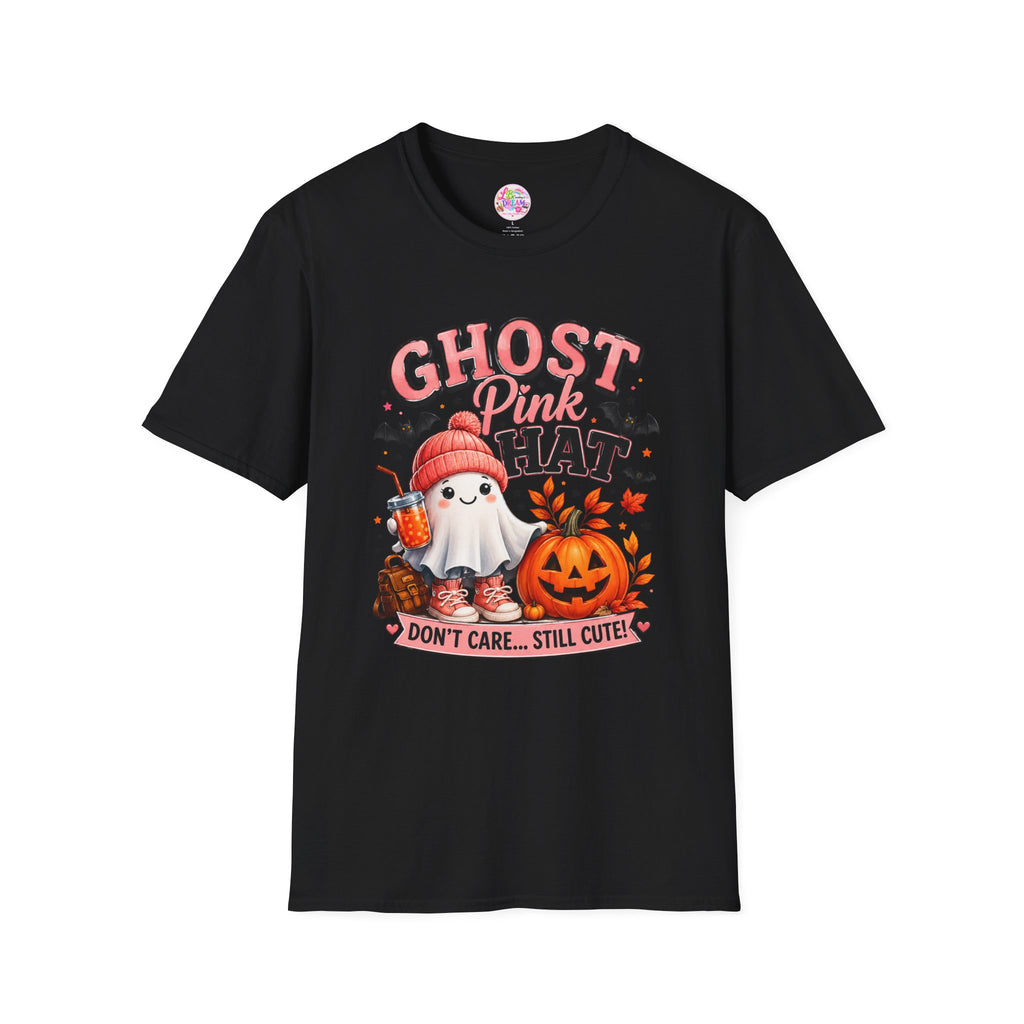 Ghost Pink Hat T-Shirt — Cute Halloween Ghost Pumpkin Design