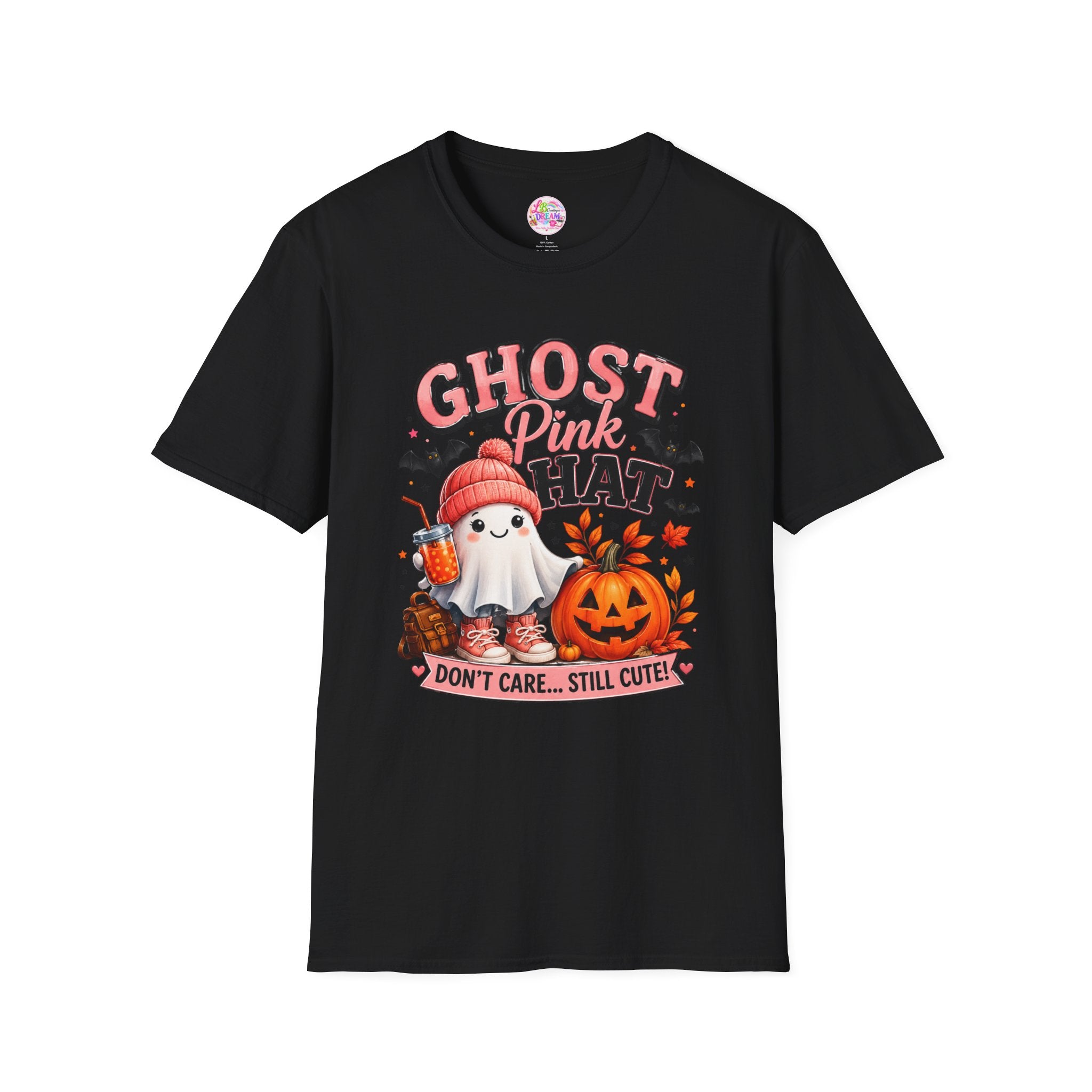 Ghost Pink Hat T-Shirt — Cute Halloween Ghost Pumpkin Design
