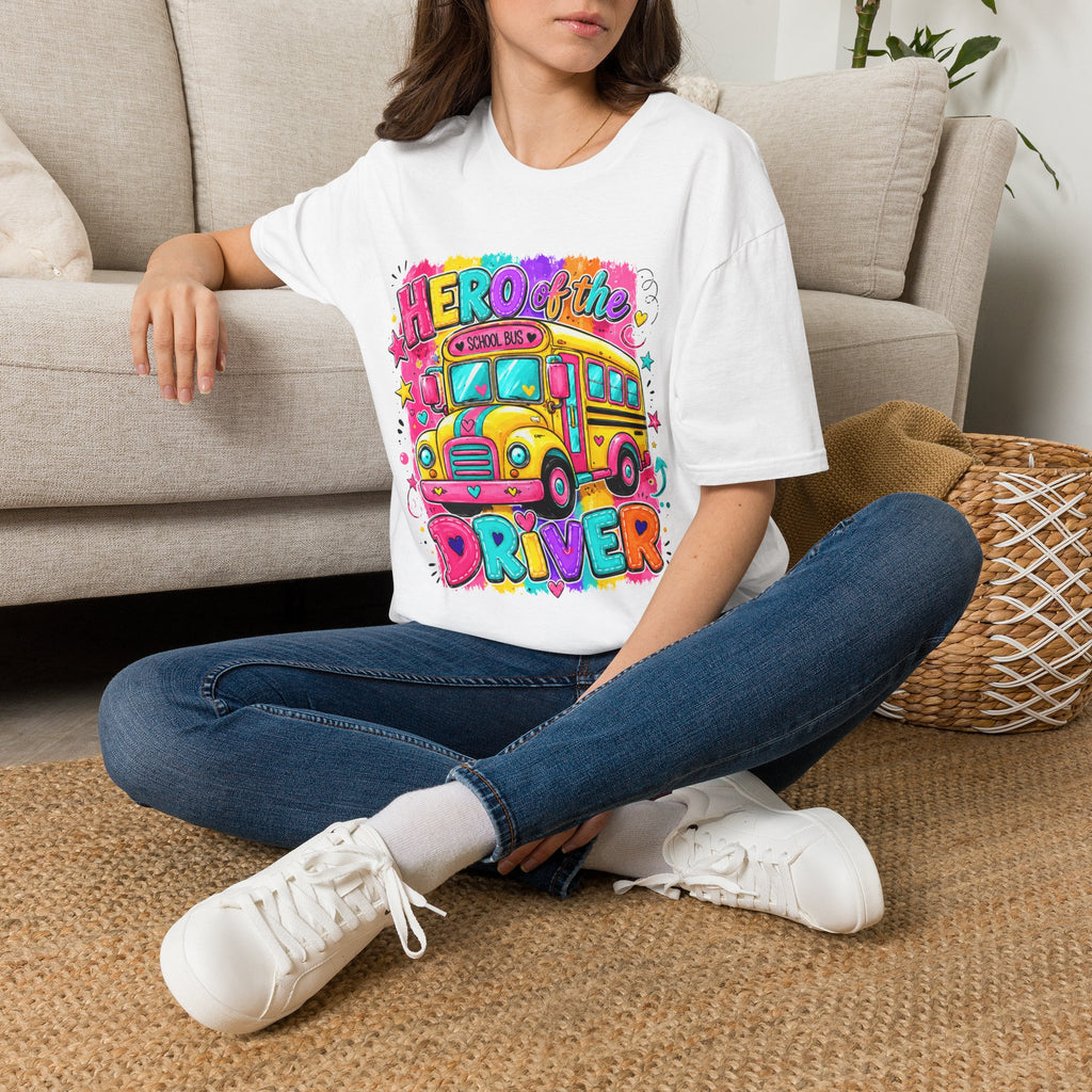 School Bus Driver T-Shirt — 'Hero of the Driver' Colorful Retro Bus Tee