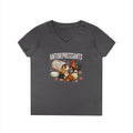 Ladies' V-Neck T-Shirt — "Antidepressants" Chickens & Flowers Graphic Tee