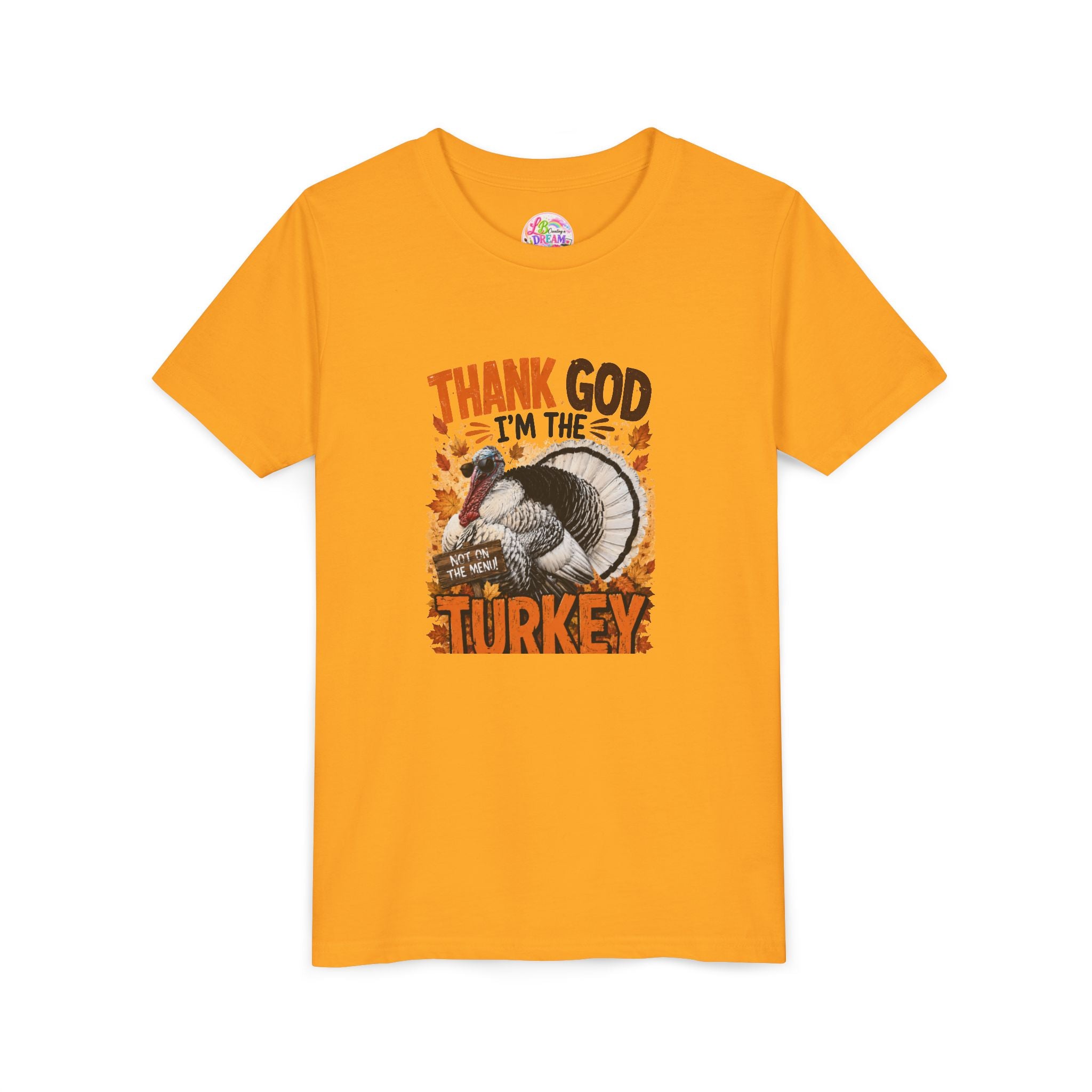 Youth Tee - "Thank God I'm the Turkey" Thanksgiving Turkey Kids Shirt