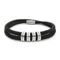 Engravable Braided Leather Bracelet with Stainless Steel Beads