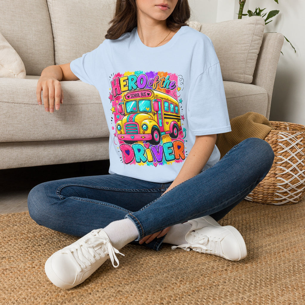 School Bus Driver T-Shirt — 'Hero of the Driver' Colorful Retro Bus Tee