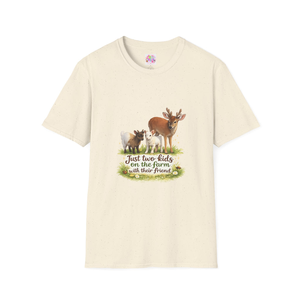 Kids on the Farm T-Shirt — "Just two kids on the farm with their friends" Cute Goat & Deer Design