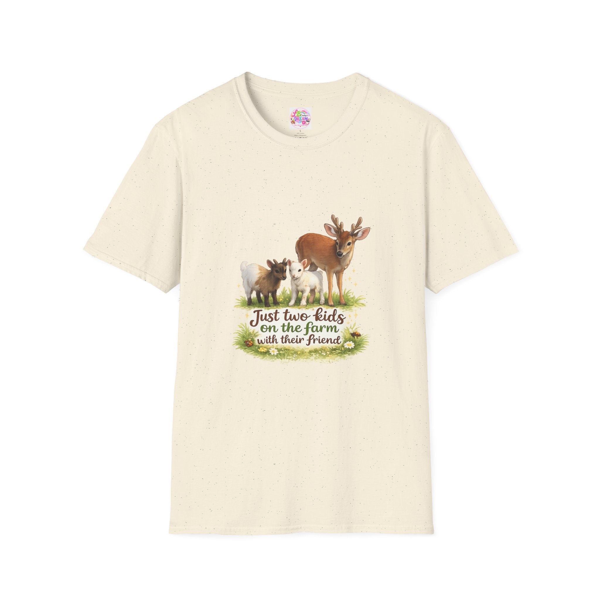 Kids on the Farm T-Shirt — "Just two kids on the farm with their friends" Cute Goat & Deer Design
