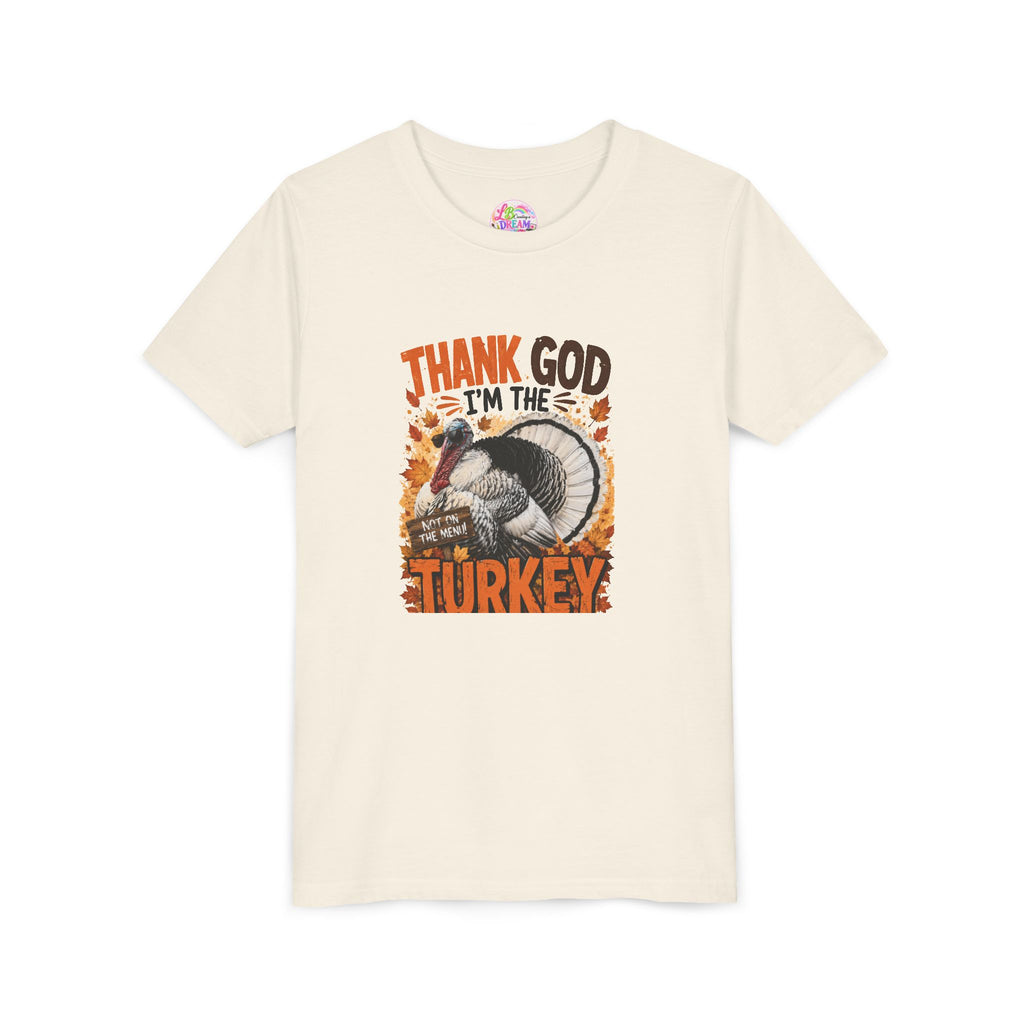 Youth Tee - "Thank God I'm the Turkey" Thanksgiving Turkey Kids Shirt