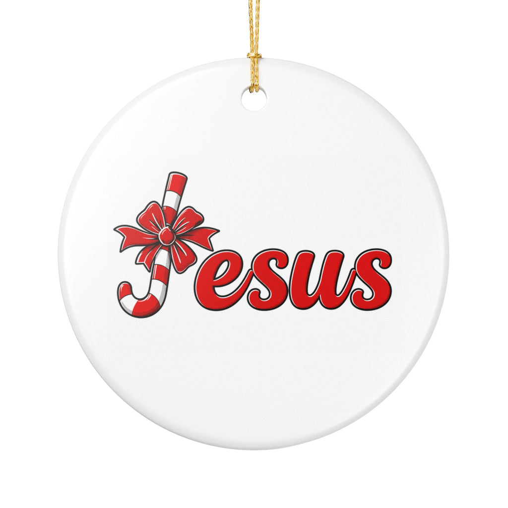 Jesus Candy Cane Ceramic Ornament – Religious Christmas Tree Decoration