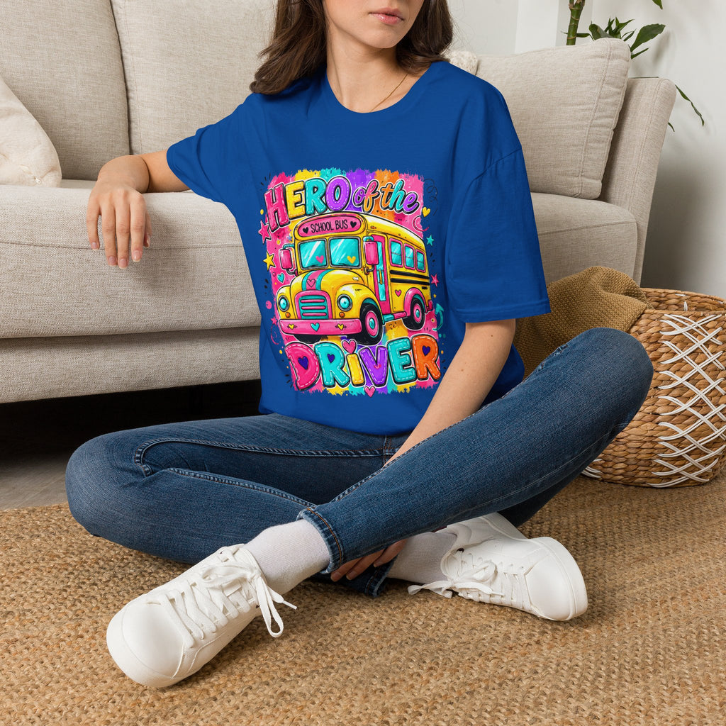 School Bus Driver T-Shirt — 'Hero of the Driver' Colorful Retro Bus Tee