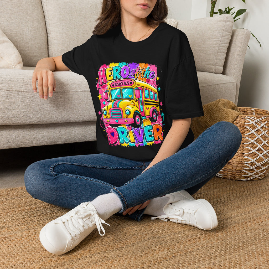 School Bus Driver T-Shirt — 'Hero of the Driver' Colorful Retro Bus Tee