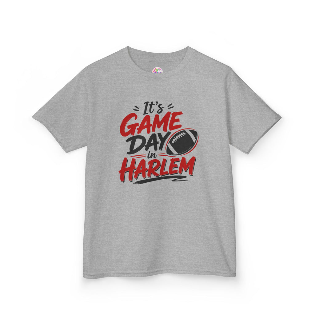 Kids Tee — "It’s Game Day in Harlem" Football Graphic